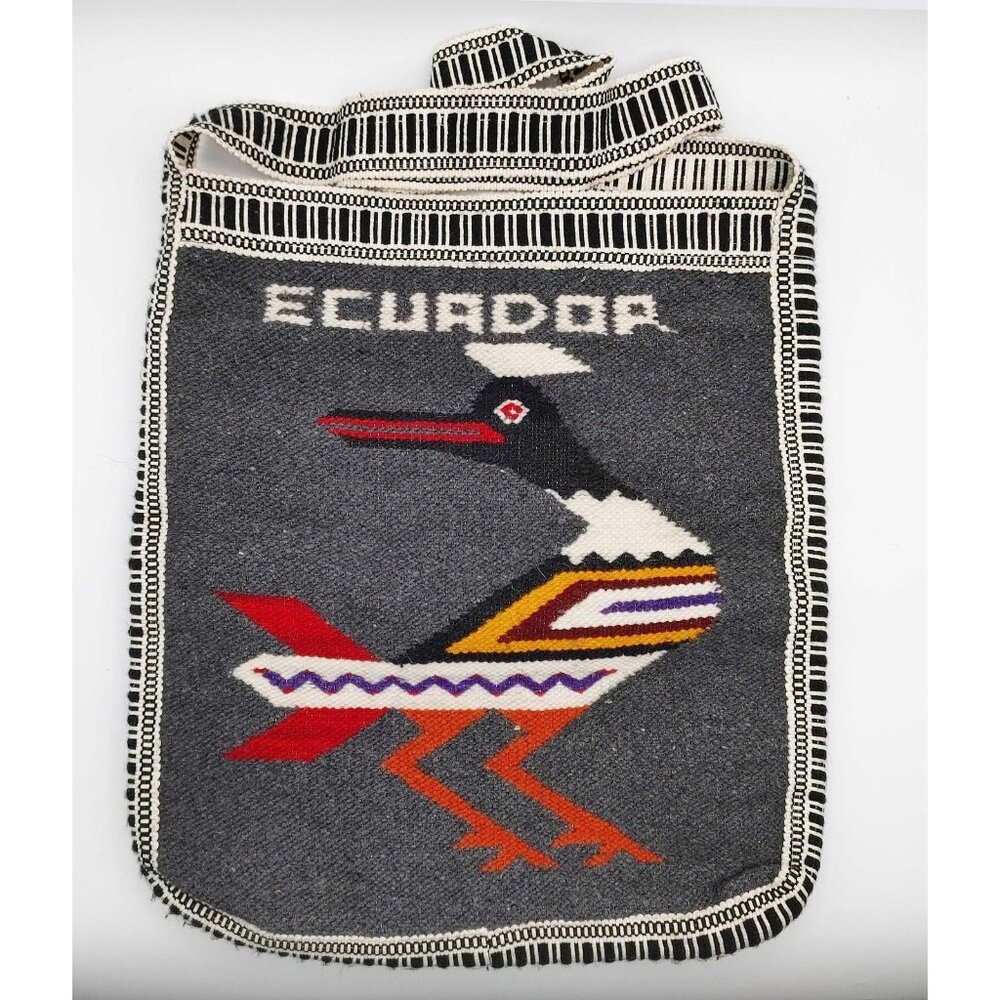 Vintage Hand Woven Wool Birds Ecuador Purse Shoulder Bag Cross Body Hippie Boho